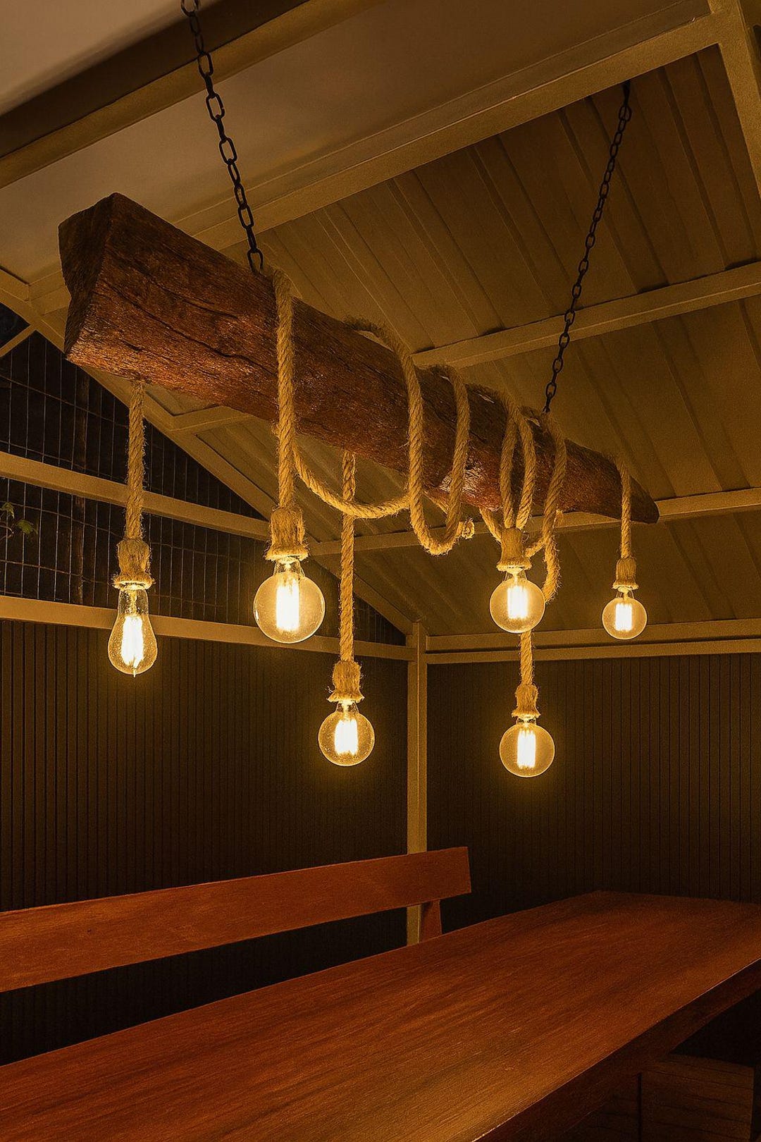 1 pezzi AC 90-240V E27 Canapa Vintage Corda Appesa Luce di Soffitto a Sospensione Lampada Retro Industriale Stile Country Per Ristorante Bar Cafe Senza Lampadina (doppio, Lampadario lunghezza cavo 5M