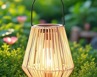 Farol solar de bambú: decoración de jardín bohemio, luz de patio exterior