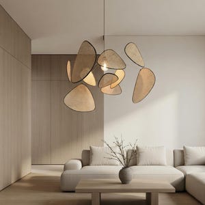 Lampada a sospensione Petal, lampadario Japandi Wabi-Sabi, lampada da soffitto scultorea e organica