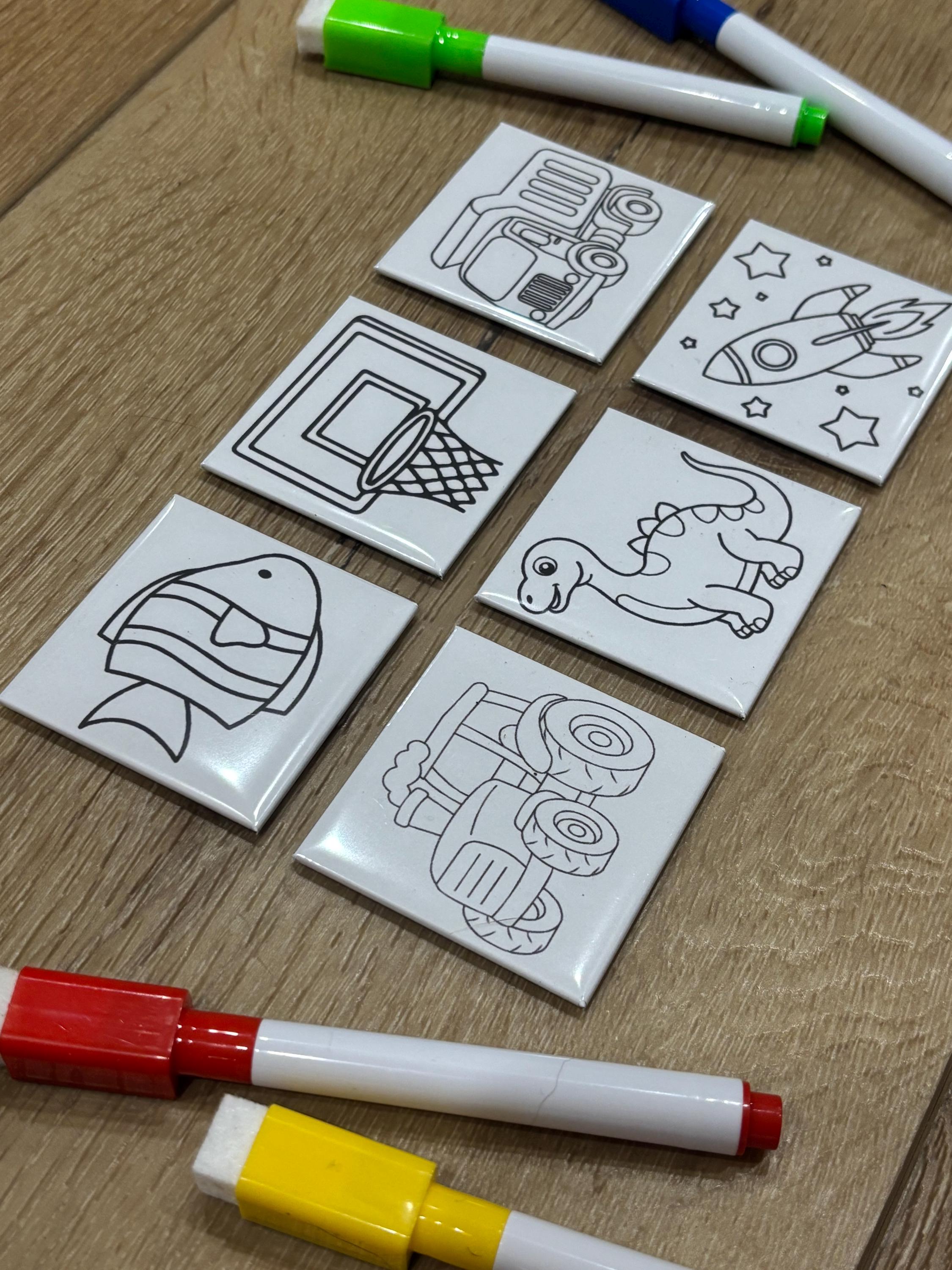 Reusable Magnet Coloring Tiles - Boy Themes, Home School Activity - Set ...