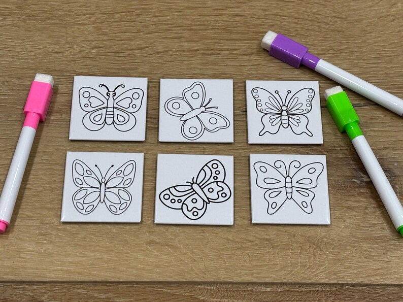 Butterfly Magnet Coloring Tiles – Reusable Dry Erase Set of 6 - Etsy
