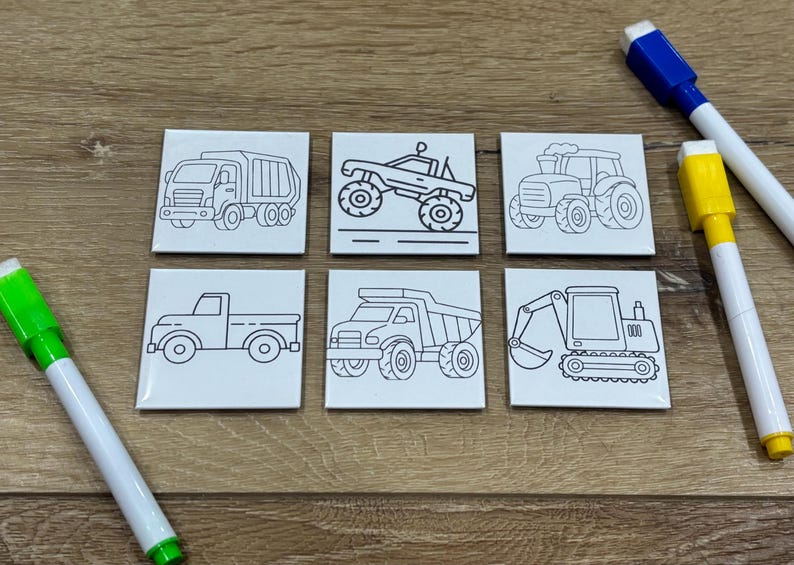 Vehicle Dry Erase Magnet Coloring Pages – Reusable Activity Set - Etsy