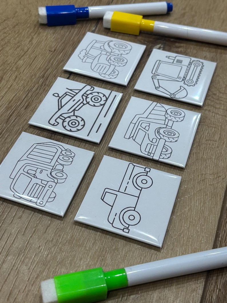 Vehicle Dry Erase Magnet Coloring Pages – Reusable Activity Set - Etsy