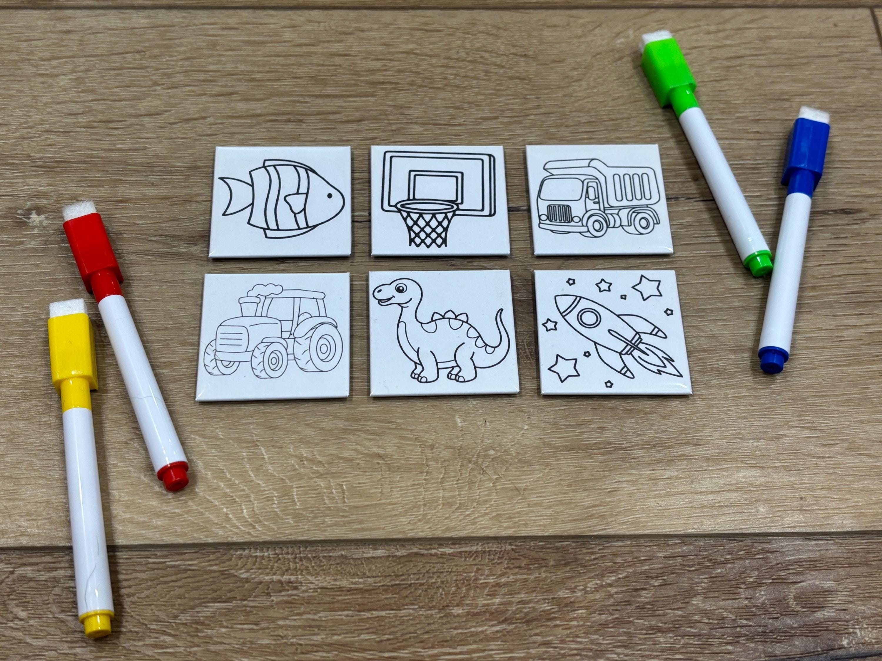 Reusable Magnet Coloring Tiles - Boy Themes, Home School Activity - Set ...