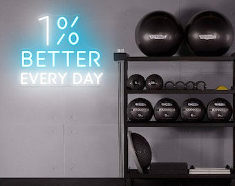 Motiverend 1% elke dag beter GYM neonreclame, Home Gym Decor LED-neonlicht Gym Quotes muur Fitness Workout Decor Gym Lover Gift