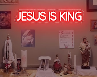 Jesus is king Neon Sign,Jesus Led Light Sign,Easter Sign Christian Decor,Gifts For Friends,Bedroom decor ,Religious Gift Easter Decor