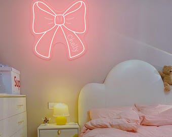 Custom Bow Ribbon Neon Sign, Bow Name Decor, Coquette Bow Sign, Girly Nursery Decor, Kids Room Wall Decor, Dorm Room Decor, Gift for girls