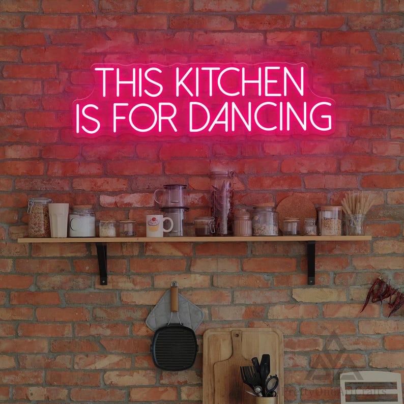 This Kitchen is for Dancing,Custom LED Neon Sign,New Kitchen Wall Art, Kitchen Decor, Kitchen Sign,Mood Booster Fun Phrase,Housewarming gift Pink
