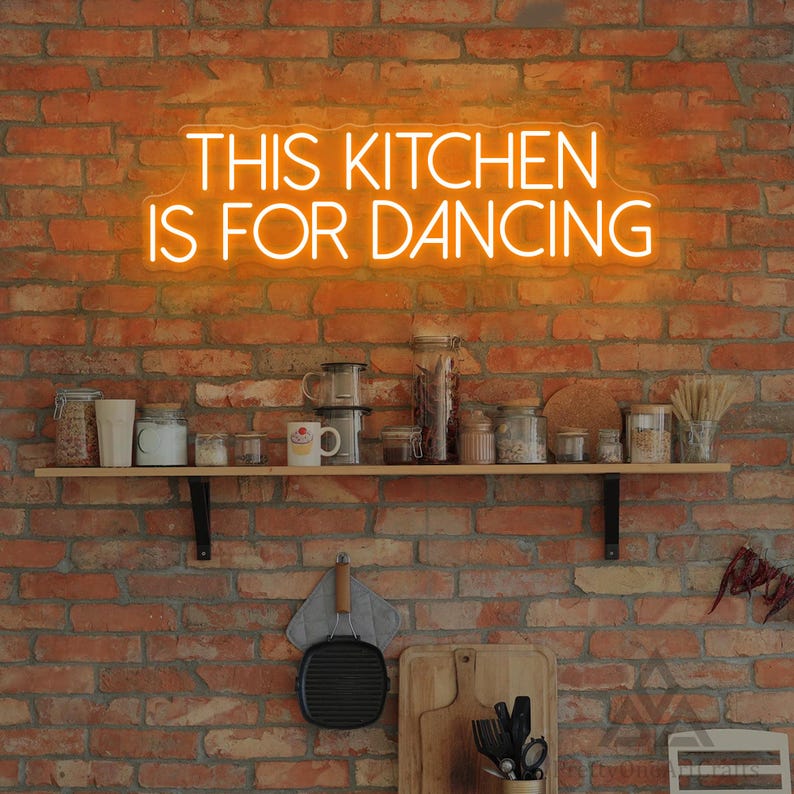 This Kitchen is for Dancing,Custom LED Neon Sign,New Kitchen Wall Art, Kitchen Decor, Kitchen Sign,Mood Booster Fun Phrase,Housewarming gift Orange