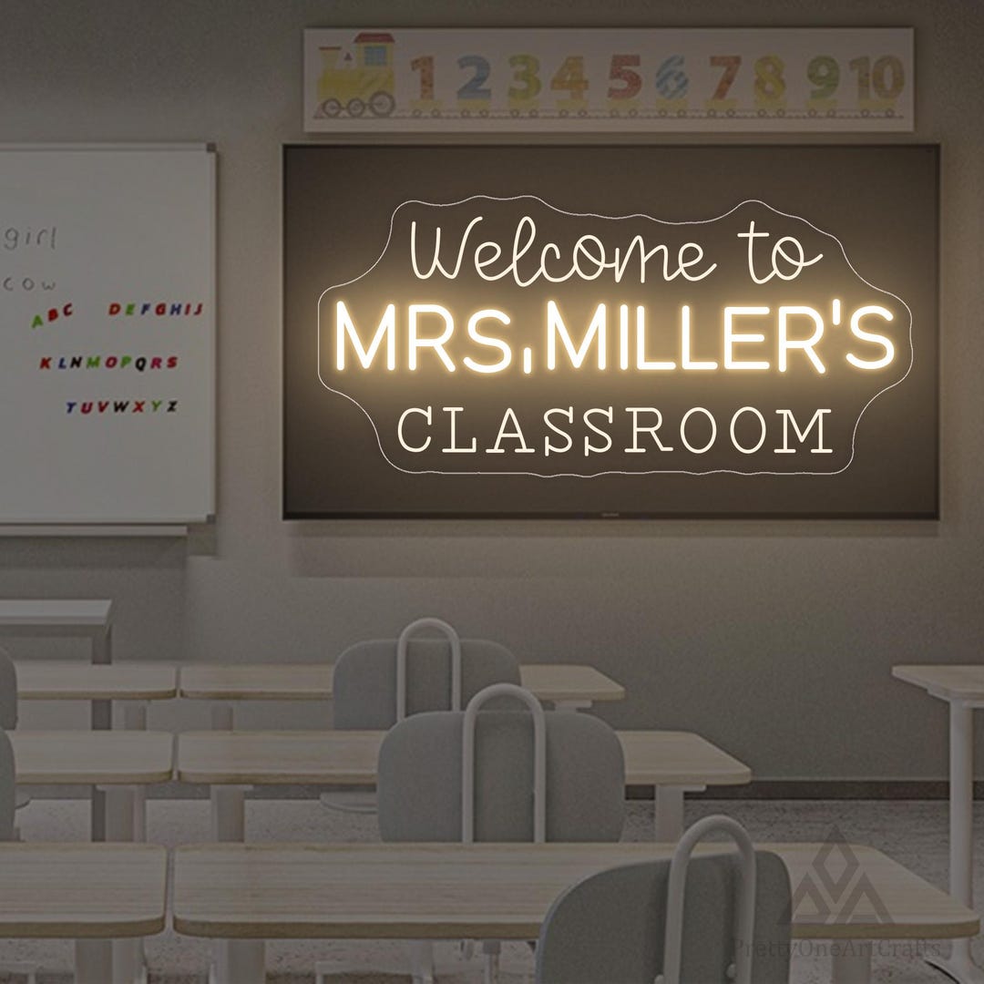 Custom Teacher Name Neon Sign: Classroom Wall Decor LED Door Hanger ...