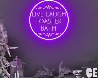Letrero de neón "Vive, ríe, tostadora", decoración de baño, luz de neón de humor negro, letrero de bienvenida divertido para el baño, letrero de baño peculiar.