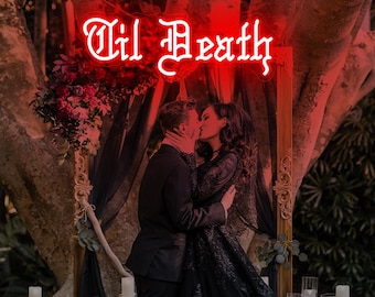 Enseigne Néon Til Death| Cadeaux pour amoureux gothiques| Décoration vieil anglais| Plaque de mariage personnalisée| Panneau de mariage gothique avec nom personnalisé | Cadeaux de mariage