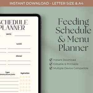 Feeding Schedule & Baby Meal Planner - Printable and Editable PDF Tracker