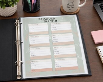 Digital Password Organizer, Printable Tracker Sheet (Instant Download)