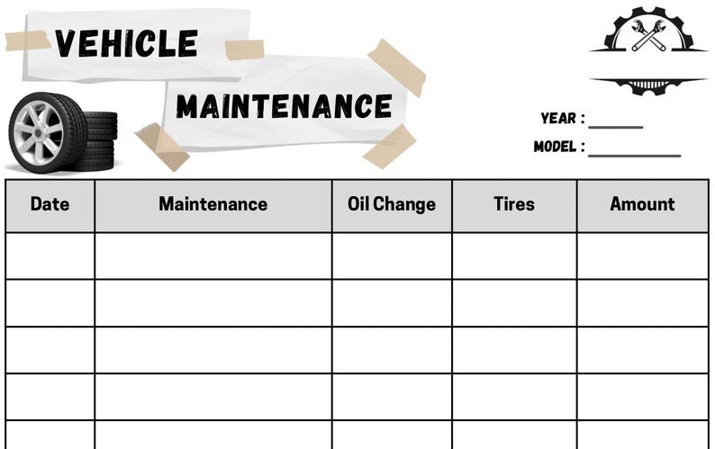 Printable Car Maintenance Log, Vehicle Service Tracker (PDF) - Etsy