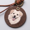 Personalized Embossed Pet Portrait Leather Keychain , Round Brown Hand Carved Dog Tag product logo