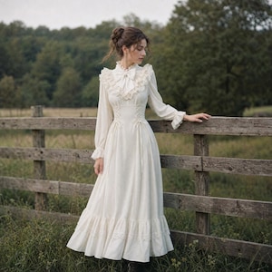 edwardian high neck lace dress Mint Condition Vintage | Edwardian White Batiste Lace Insertion Dress High Neck Embroidered Lawn Gown c.1910 $1,200 This dress is in IMPECCABLE condition. All