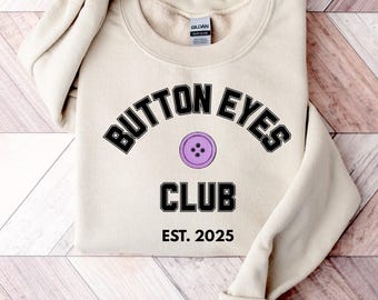 Button Eyes Club Sweater – Creepy Cute Graphic Sweatshirt – Dark Whimsical Aesthetic Top – Gothic Coraline Inspired Sweater,
