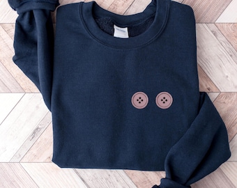 Button Eyes Club Sweater – Creepy Cute Graphic Sweatshirt – Dark Whimsical Aesthetic Top – Gothic Coraline Inspired Sweater,