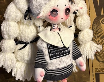 Boneca de pano de algodão feita à mão, brinquedo colecionável estilo Waldorf (30 cm)