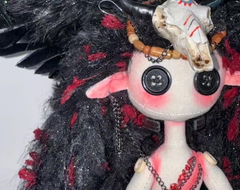 Boneca de pano com olhos de botão, boneca artística articulada com tranças, decoração de pelúcia feita à mão