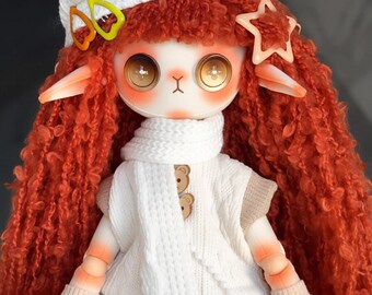 Boneca de pano personalizada com olhos de botão, estatueta de algodão feita à mão, boneca de arte colecionável (30 cm)