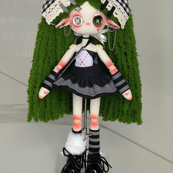 Op maat gemaakte poppen, op maat gemaakte knooppoppen, kunstwerken, pluche poppen, cadeaus voor haar, poppen met groen hoofd.