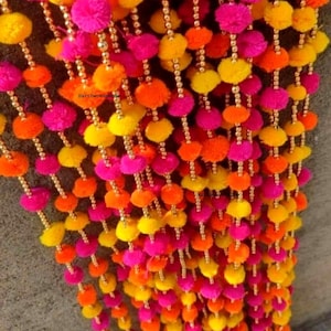 100 Pcs Indian Pom Pom String Garlands: Indian Wedding, Mehndi Party Decor