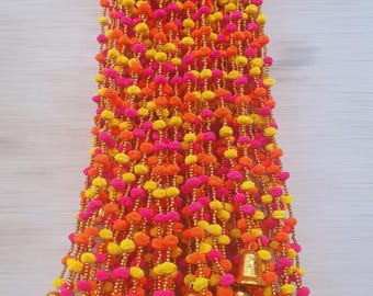 50 piezas ENVÍO GRATIS Pompón boda telón de fondo decoración campana cadena, guirnaldas de campanas indias hechas a mano, boda india Mehndi Sangeet Haldi Decoración,