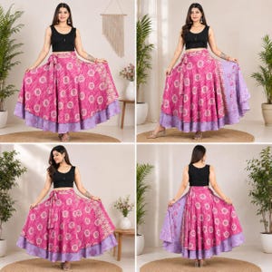 Free Shipping Silk Sari Wrap Skirt: Boho Maxi, Adjustable Waist, Indian Ethnic Style