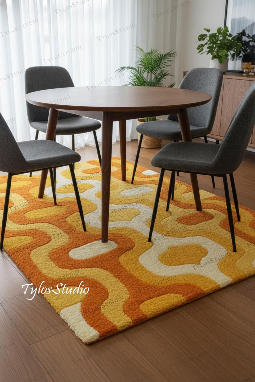 Modular Accent Rugs Hand Tufted Retro Geometric Rug, 70s Groovy Wool Carpet, Monochrome ...