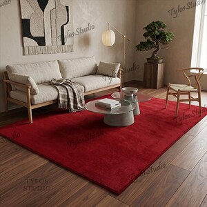 Crimson Red Handmade Solid Wool Rug - Classic Bold Power-Red Area Rug for Modern Living Room and Sophisticated Decor