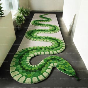 Tapete de cobra tufado à mão 3 x 12 pés – Corredor de serpente ousado para corredores | Decoração aconchegante com tapetes de animais | Tapetes de chão inspirados em répteis atraentes 3 x 15 pés