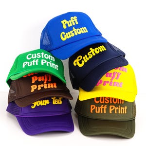 Custom PUFF Print Trucker Hat,Personalized Foam Hat,Unisex Mesh Trucker Hat, 3D Puff Print,Custom Puff Team Name Trucker Hats,Party Hats