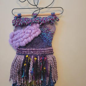 Purple & Blue Bohemian Fiber Art, Handwoven, Boho Home Decor, Textured Weaving