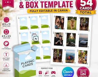 Custom Playing Cards Canva Template, Editable Poker Cards & Box, DIY Wedding Cards, Printable Card Deck, Personalized Party Game