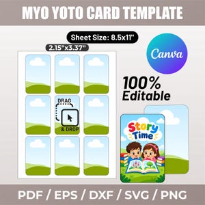 Yoto DIY MYO-kaartenbibliotheeksjabloon, bewerkbare Canva-kaartomslagen, printbaar PDF-bestand, aanpasbaar Yoto-kaartontwerp, direct digitaal te downloaden.