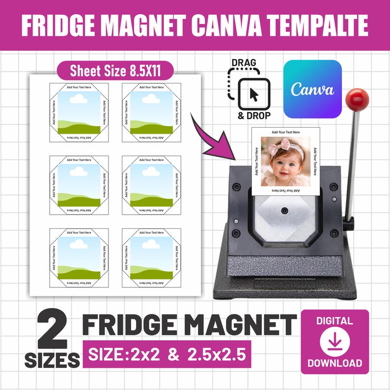Editable Square Fridge Magnet Templates | 2x2 & 2.5x2.5 Canva Drag Drop ...