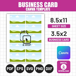 Editable Business Card Canva Template, DIY 3,5"x2" Business Card, Easy Drag and Drop, Blank Business Card, Printable, Canva Frames Bundle
