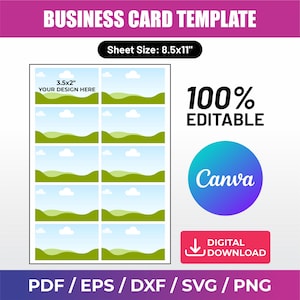 Editable Business Card Canva Template, DIY 3,5"x2" Business Card, Easy Drag and Drop, Blank Business Card, Printable, Canva Frames Bundle