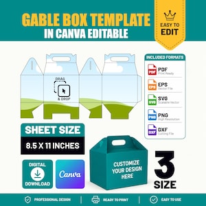 Gable Box Template Bundle | Printable DIY Party Favor Box | Editable Canva Gift Box SVG | Birthday Treat Box Template | Instant Download