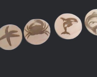 Posavasos de animales marinos: cangrejo, orca, salmón y estrella de mar (juego de 4)