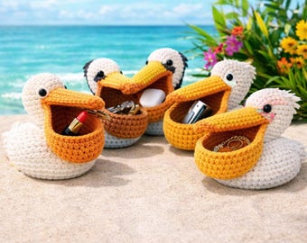 Llavero de pelícano a crochet, monedero de pelícano amigurumi hecho a mano, bonito llavero de pájaro, mini colgante para bolsa de almacenamiento, regalo de animal a crochet.