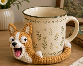 Crochet Dog Mug Holder, Handmade Dog Mug Hugger, Coffee Cup Cozy, Cute Mug Companion, Dog Lover Gift, Crochet Desk Decor