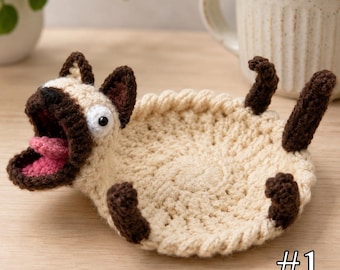 Funny Crochet Cat Coaster, Handmade Amigurumi Cat Mug Rug, Cute Cat Cup Holder, Crochet Coffee Coaster, Cat Lover Gift, Funny Desk Decor