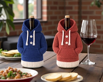 Funda para botella de vino con capucha de crochet hecha a mano: un acogedor portabotellas estilo suéter, un regalo único para los amantes del vino.