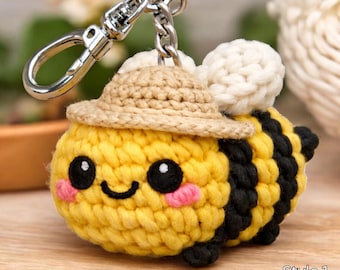 Llavero de abeja de ganchillo, llavero de abeja hecho a mano, bonito dije de abejorro, dije de abeja de punto para bolso, mini peluche de abeja, llavero de animal de ganchillo estético