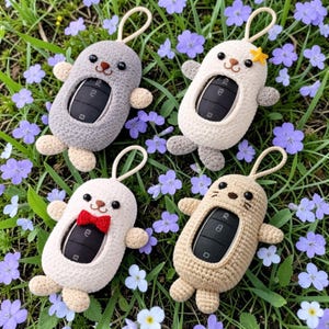 Crochet Seal Car Key Cover - Seal Key Fob Case - Handmade Amigurumi Smart Key Protector - Cute Driver Gift - Custom Key Sleeve