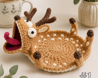 Crochet Wild Animal Mug Coaster Set, Cute Amigurumi Wolf Deer Rhino Hippo Hyena Cup Coaster, Handmade Mug Rug, Animal Drink Mat Gift
