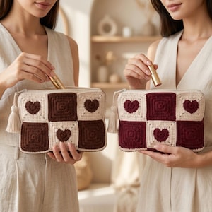 Neceser de maquillaje de ganchillo, neceser de cosméticos personalizado hecho a mano, organizador con cordón personalizado, bonito regalo para mujeres.